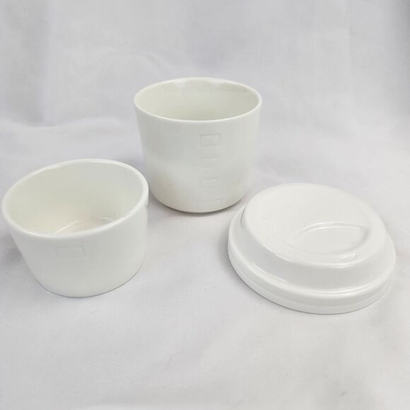 ☕️Starbucks 2012 Ivory Embossed Logo Stackable Bowls & Lid Set - Picture 9 of 12